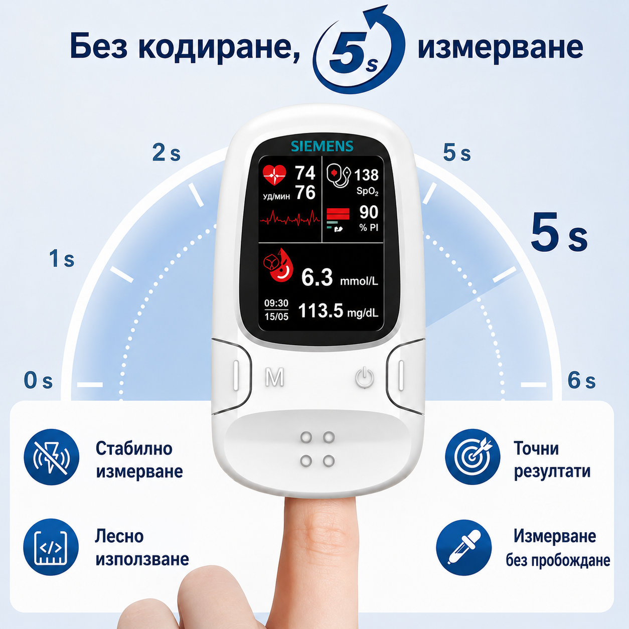 🩸 Безиглен глюкомер – Siemens | Безболезнено проследяване на кръвната захар у дома 📊