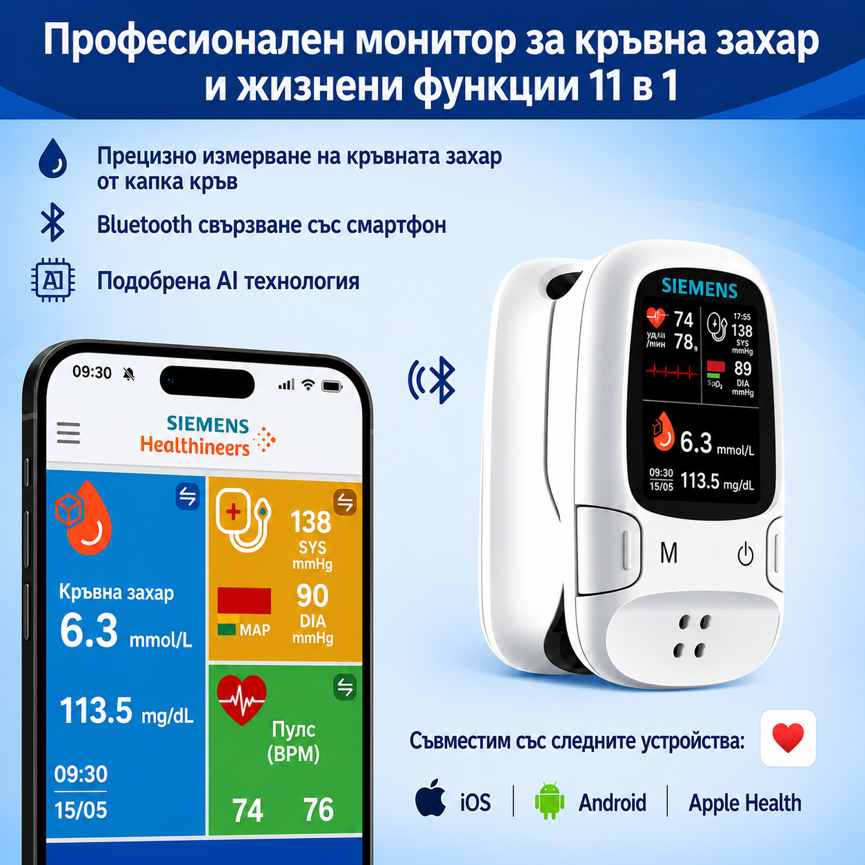 🩸 Безиглен глюкомер – Siemens | Безболезнено проследяване на кръвната захар у дома 📊