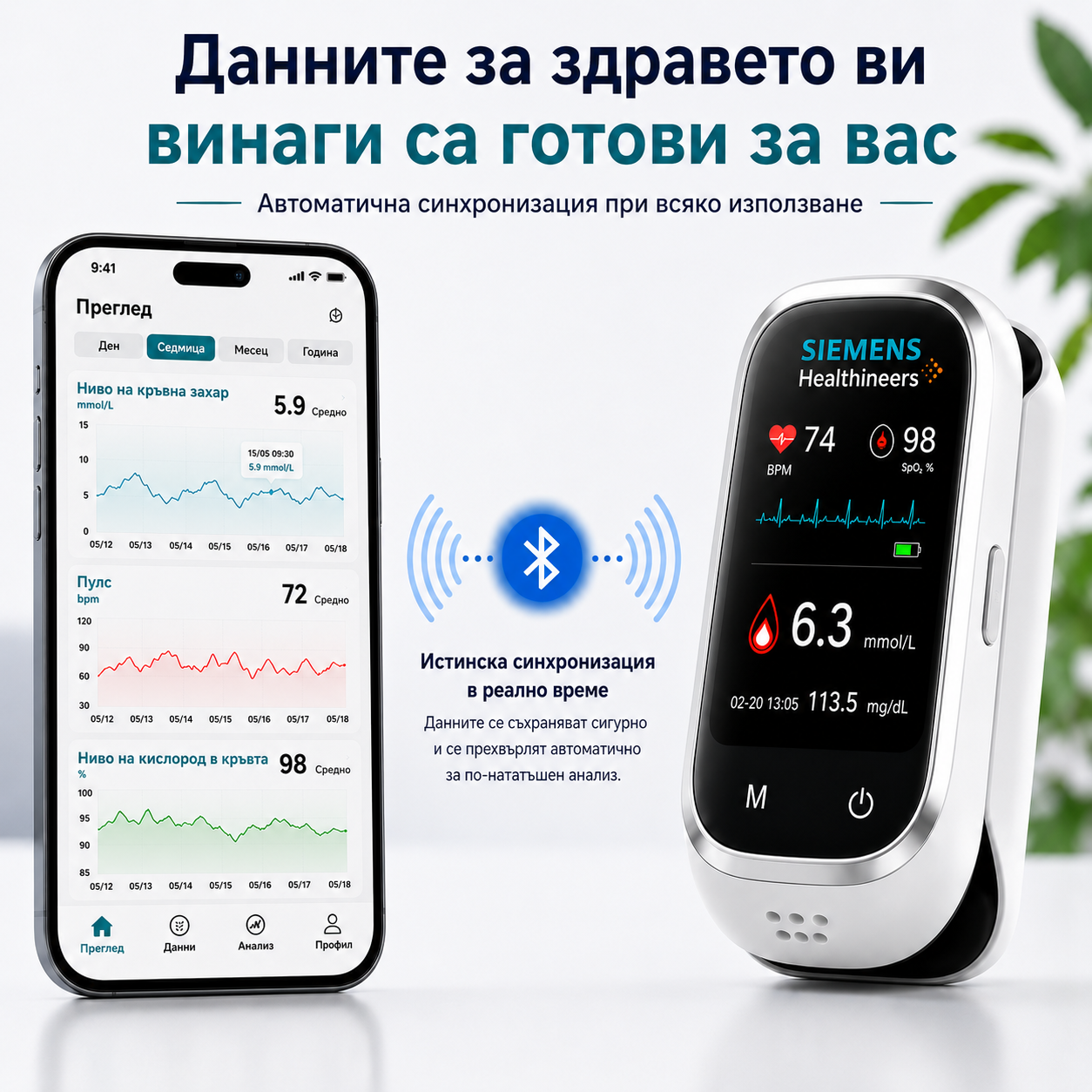 🩸 Siemens™ 11-в-1 безиглен уред за измерване на кръвна захар Без убождане • Без тест ленти • Резултат само за 5 секунди