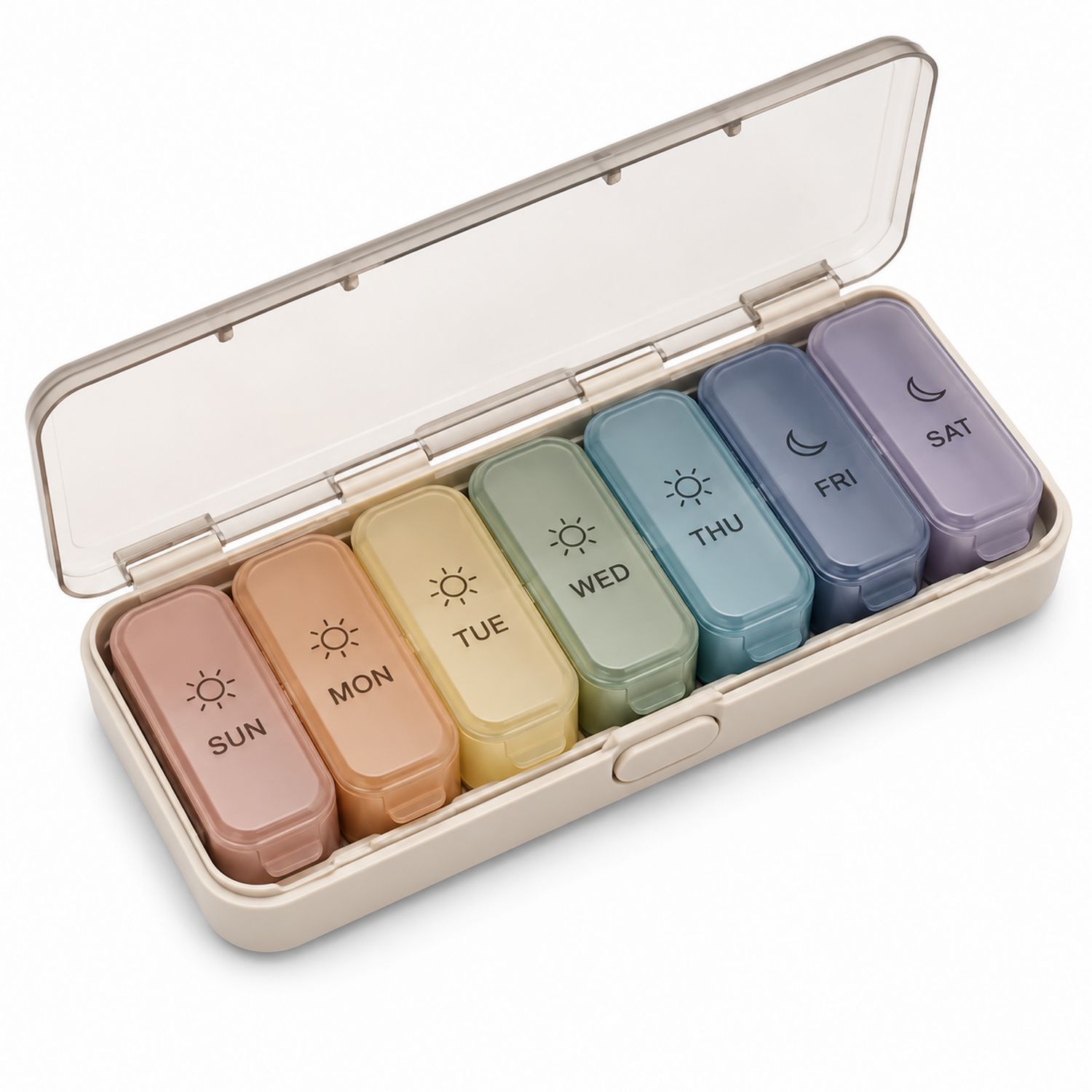 Pastillero Semanal de Colores Pastel con Compartimentos Etiquetados