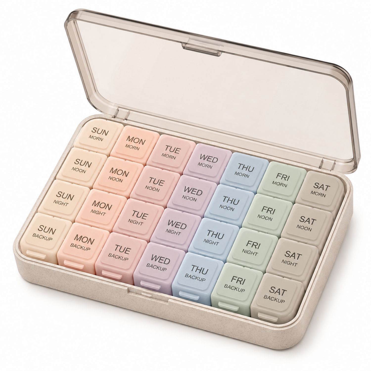 Pastillero Semanal de Colores Pastel con 28 Compartimentos