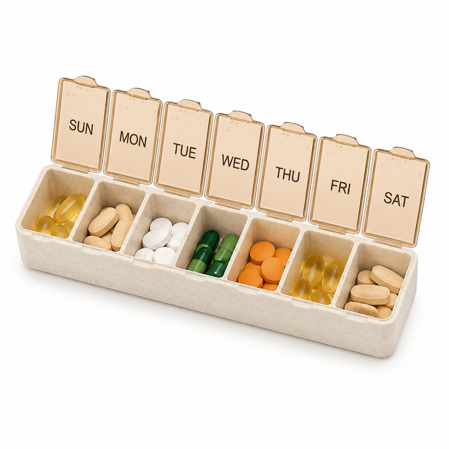Pastillero Semanal con Compartimentos Diarios Beige