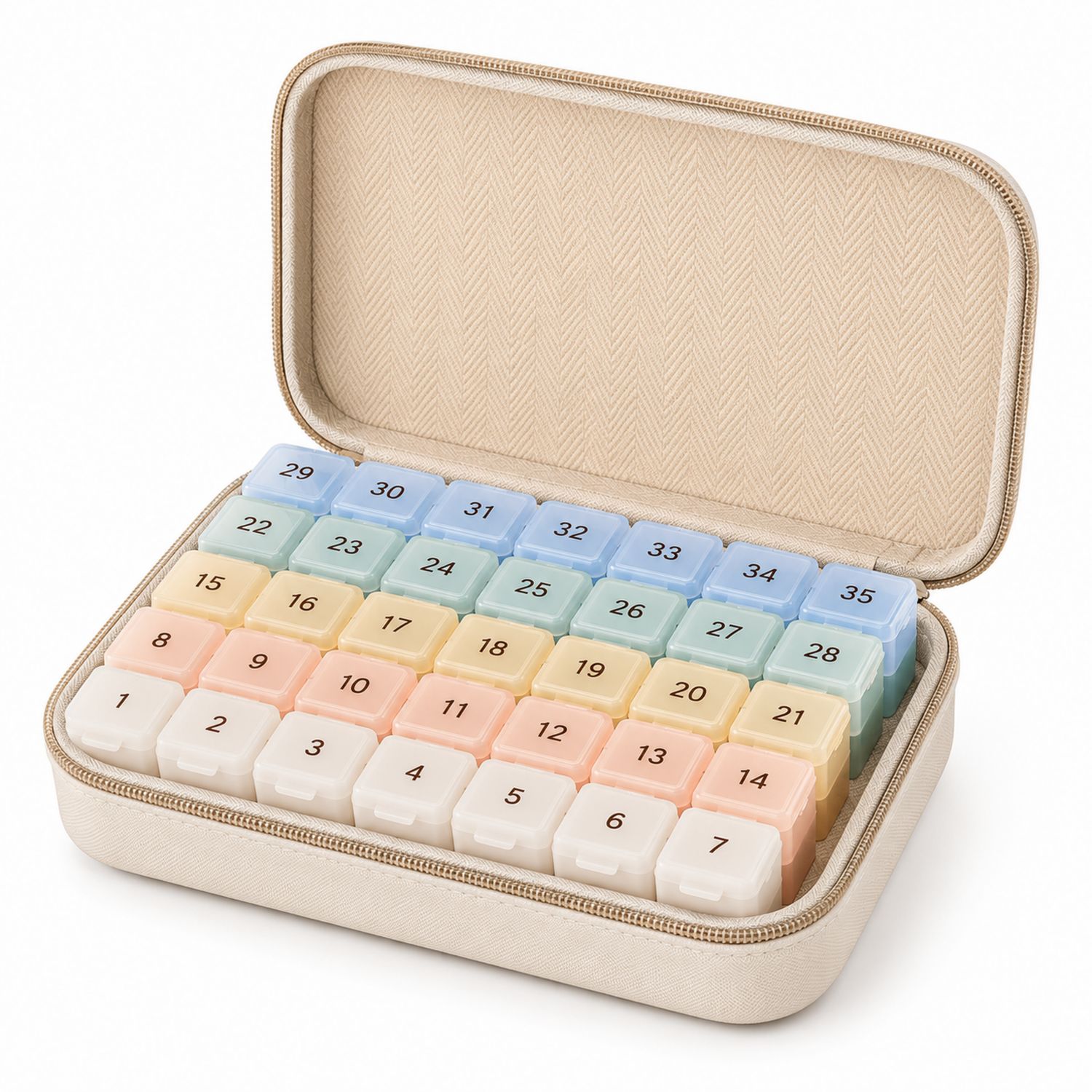 Pastillero Mensual con 35 Compartimentos de Colores Mixtos