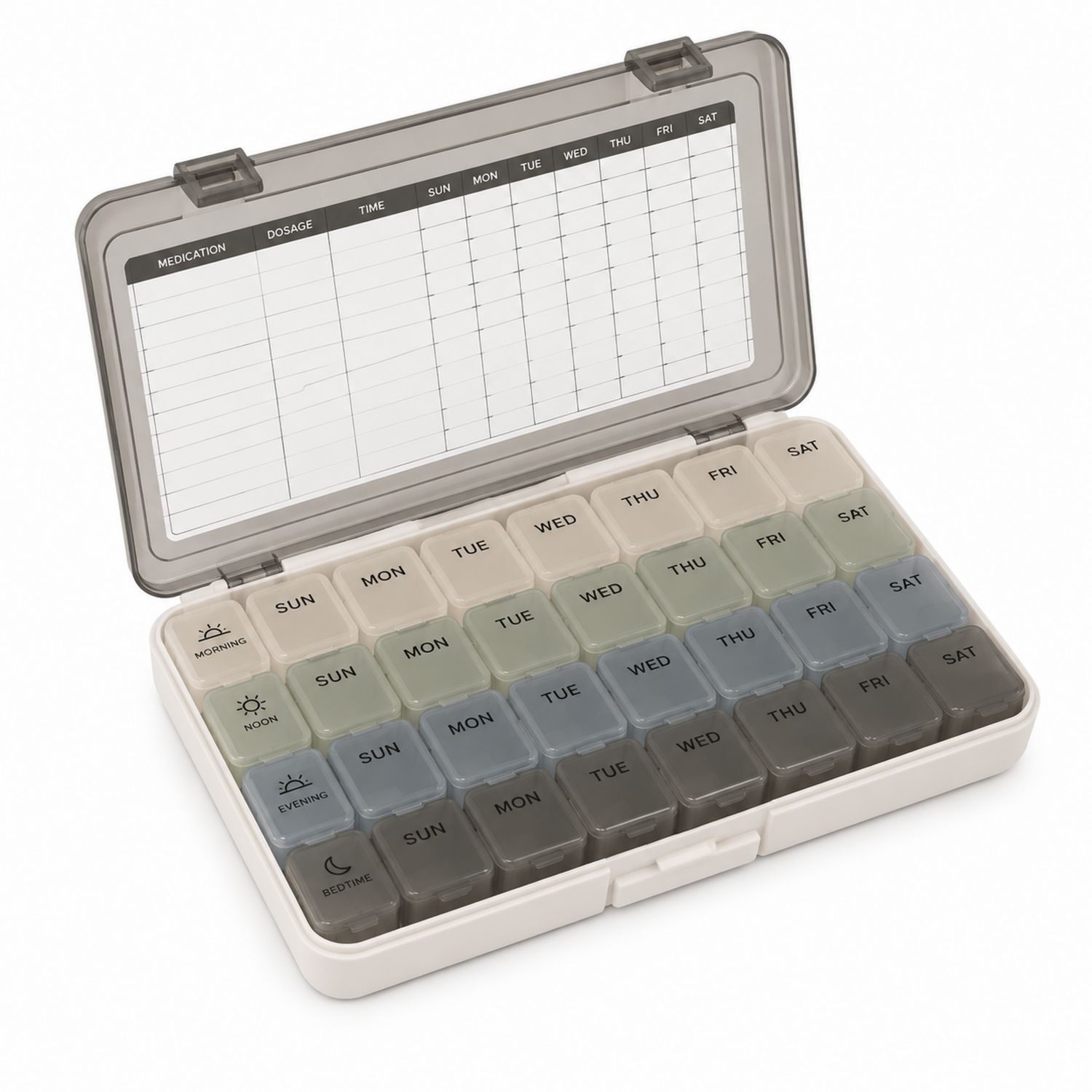 Pastillero Semanal 28 Compartimentos Beige y Gris