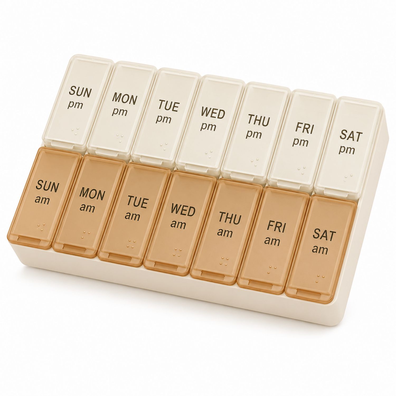 Pastillero Semanal Diario Doble Beige y Marrón