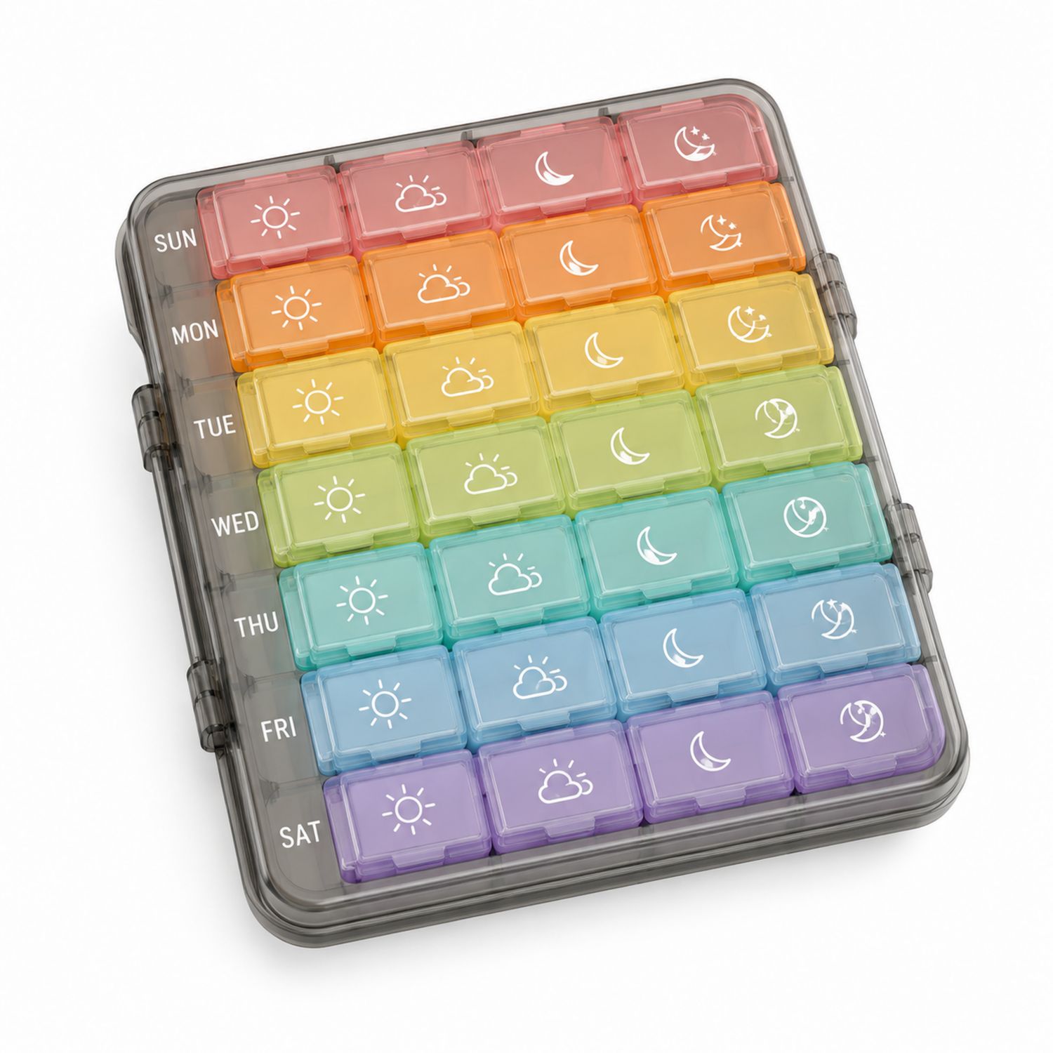 Pastillero Semanal Multicolor con 28 Compartimentos