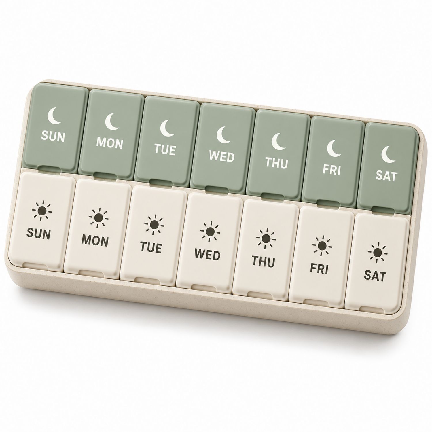 Pastillero Semanal Verde y Beige con Separadores Día y Noche