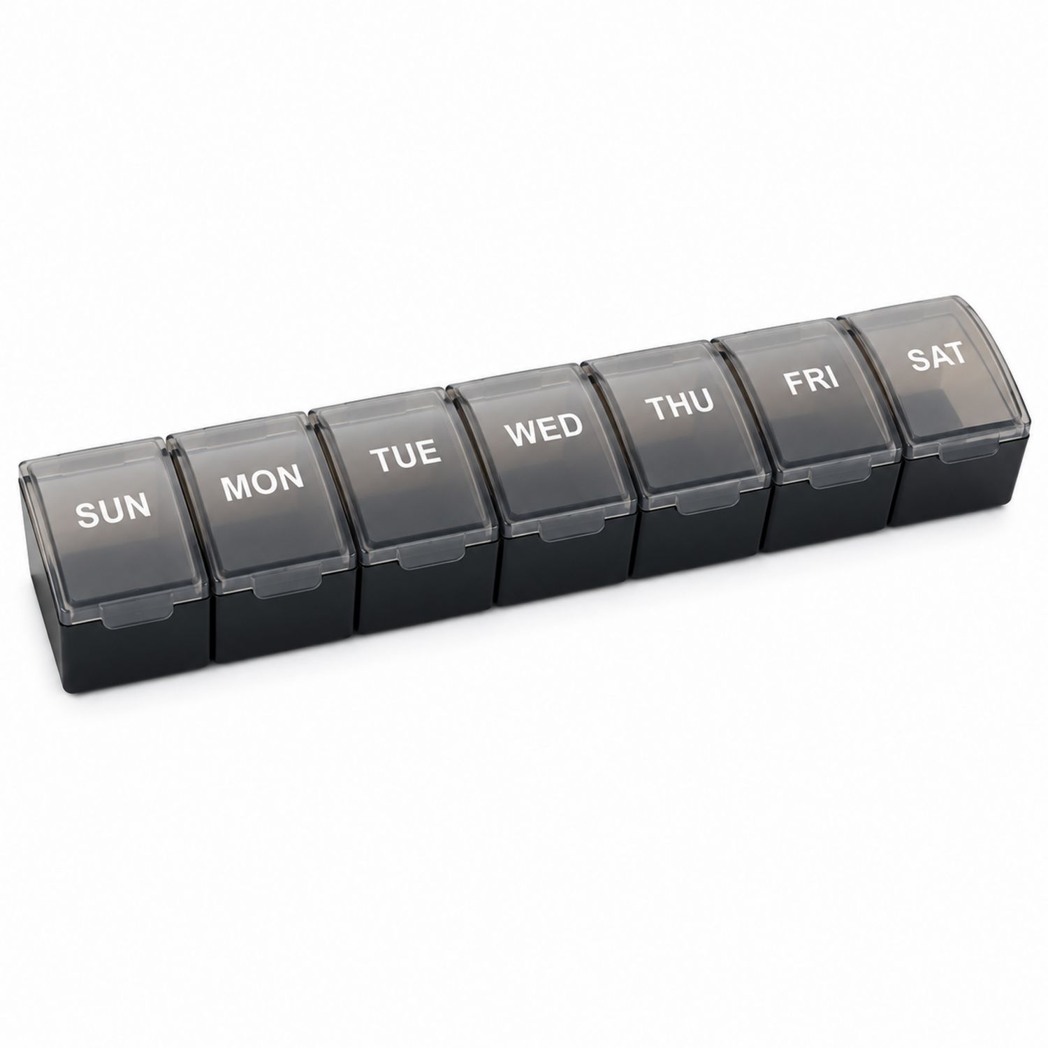Pastillero Semanal con Compartimentos Diarios Negro con Tapa Abatible