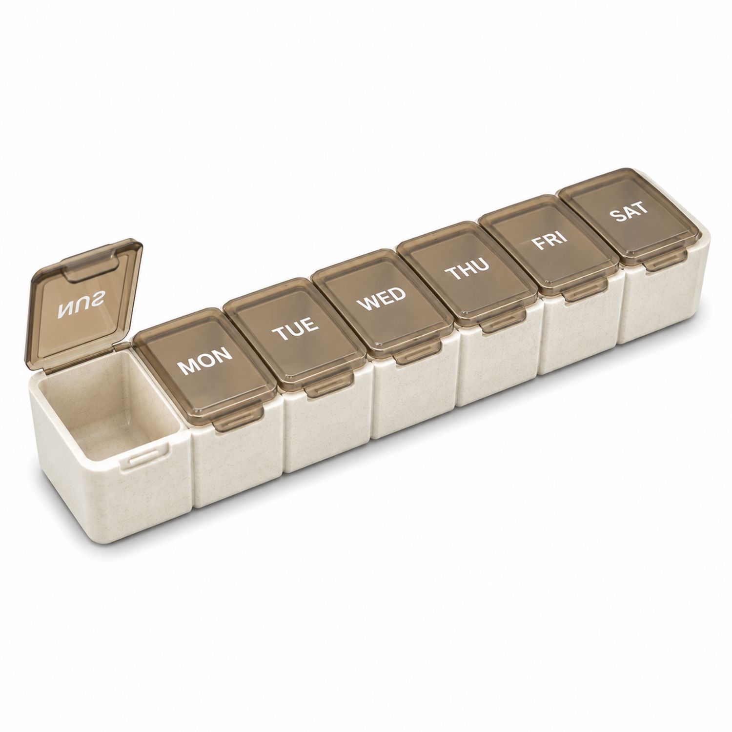 Pastillero Semanal Beige con Tapas Marrón Oscuro