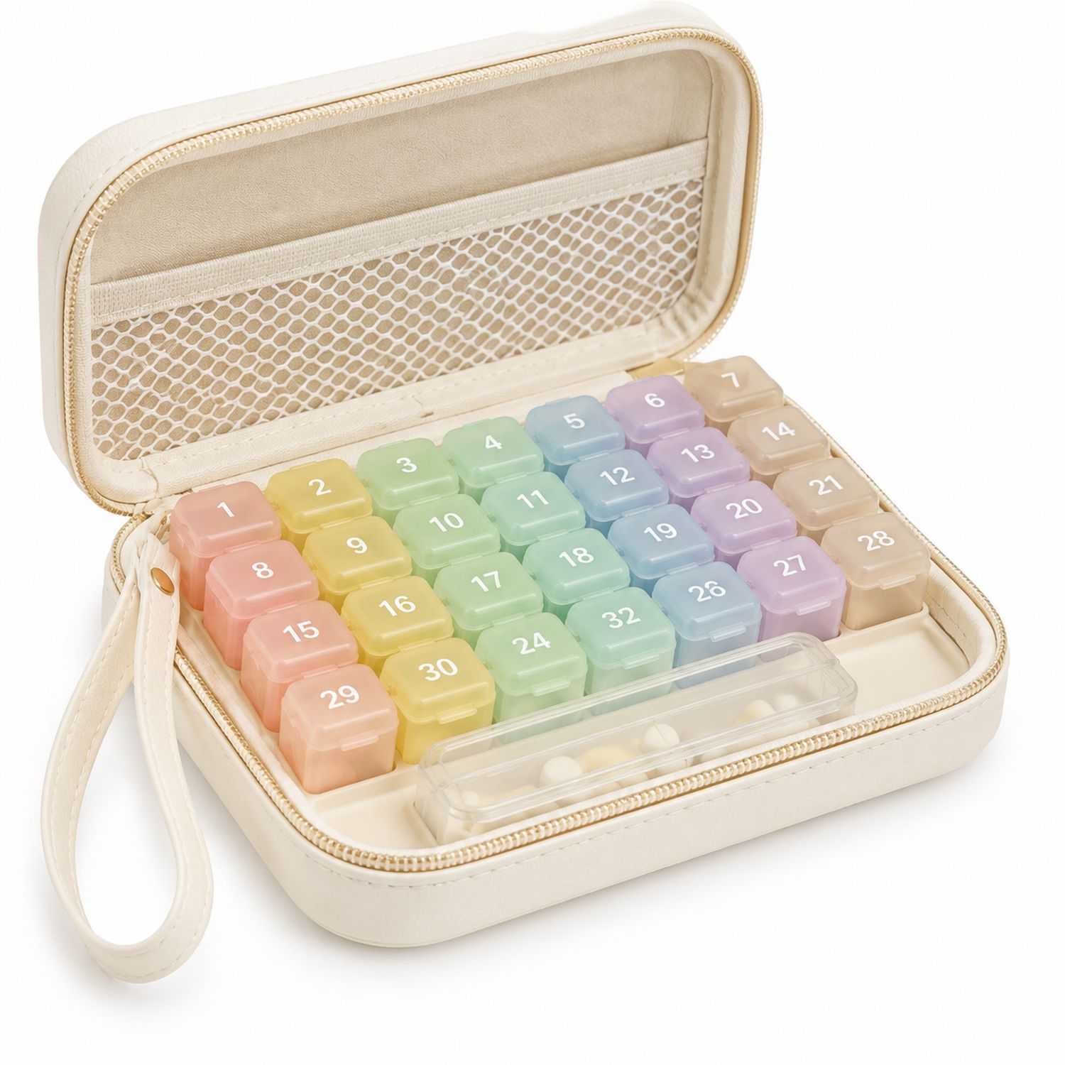 Organizador de Pastillas Mensual con 32 Compartimentos de Colores Pastel
