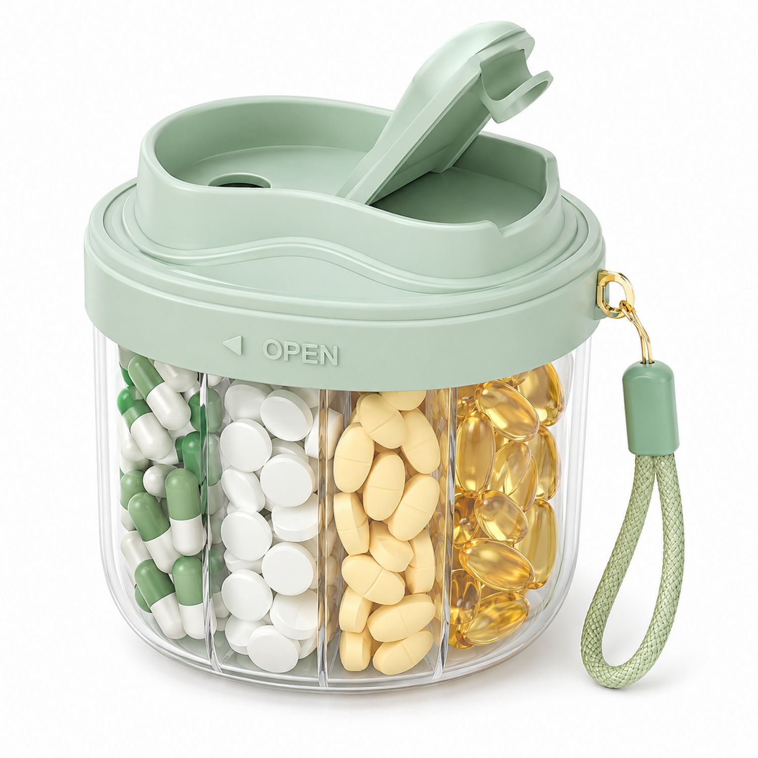 Organizador de Pastillas Portátil Verde 4 Compartimentos