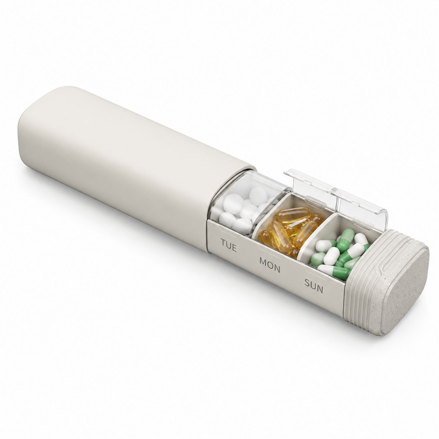 Pastillero Semanal Portátil con 3 Compartimentos Beige