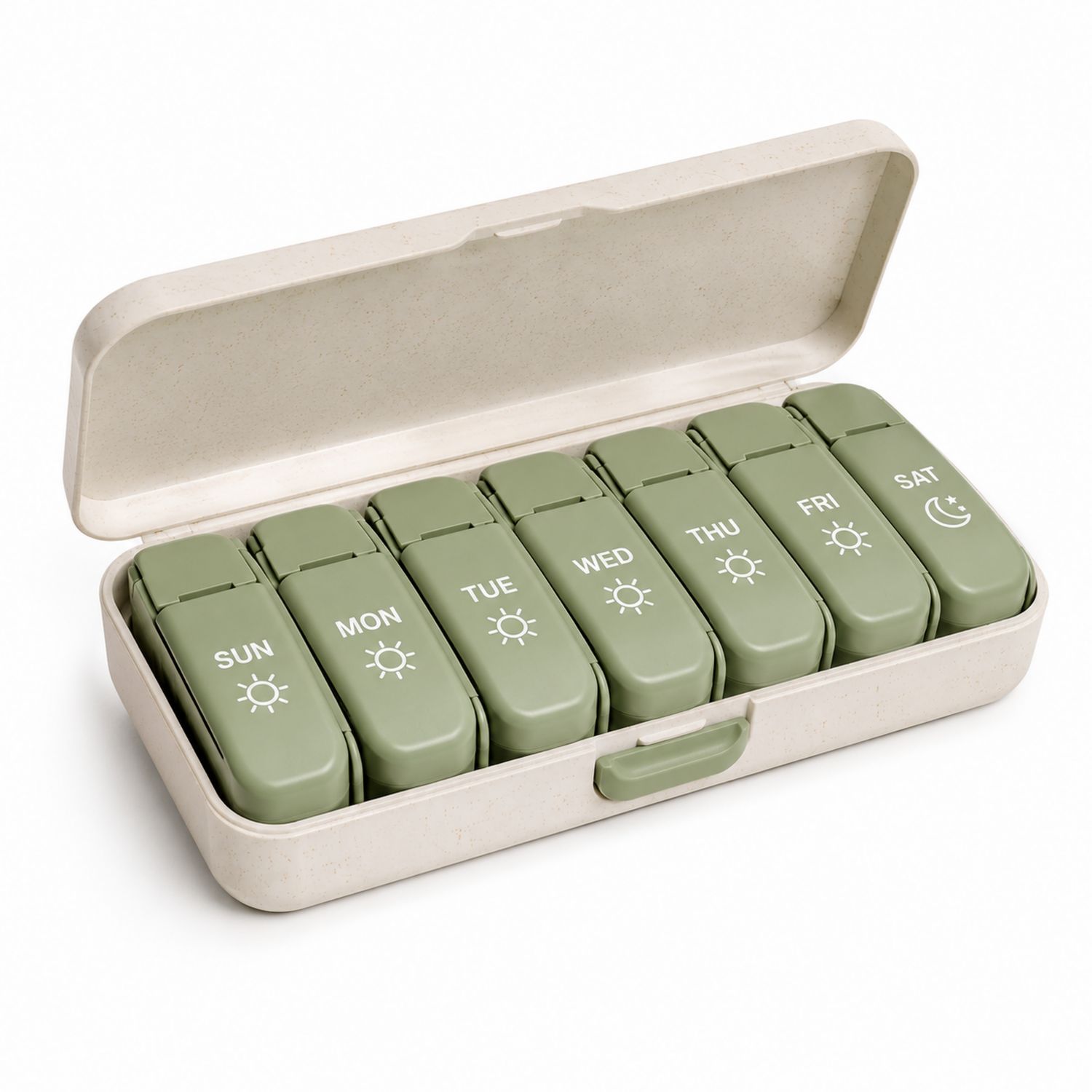 Pastillero Semanal con Compartimentos Diarios Verde Beige
