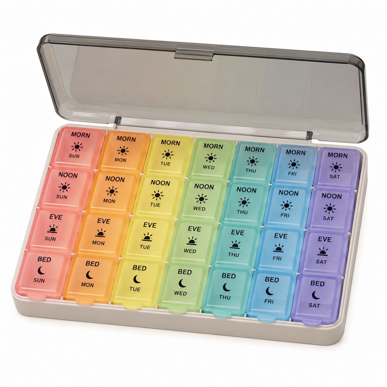 Pastillero Semanal Multicolor con 28 Compartimentos