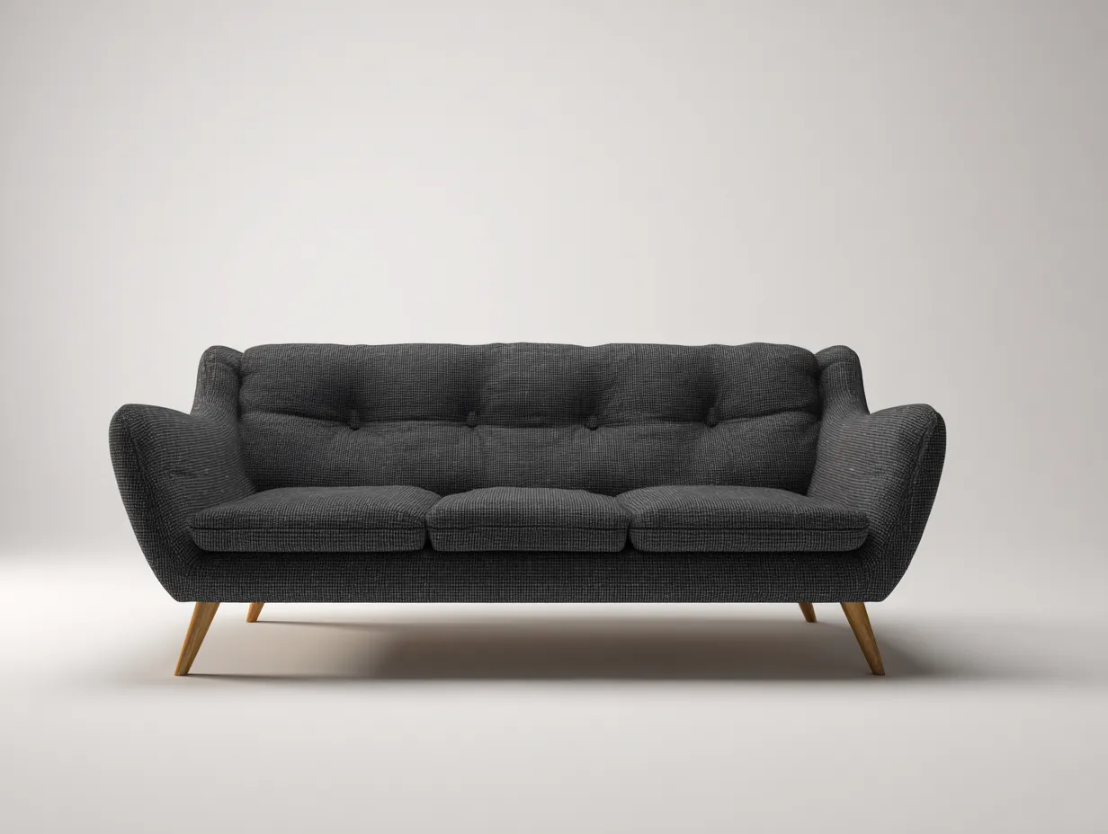 Sofá de Tres Plazas de tela 216x88x83 cm - gris oscuro y Madera natural - respaldo capitoné