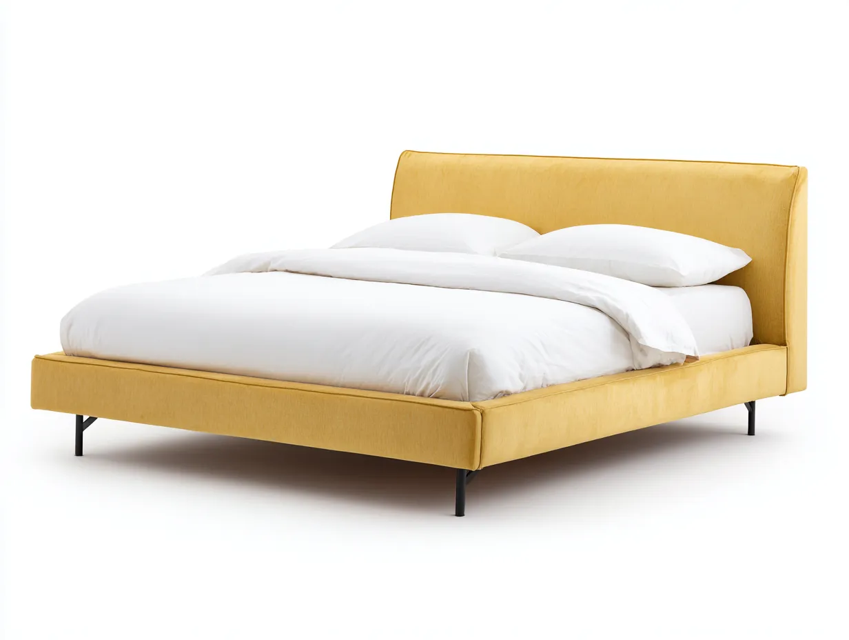 Cama Doble tapizada 200x160x108 cm - amarillo mostaza - para dormitorio de estilo moderno