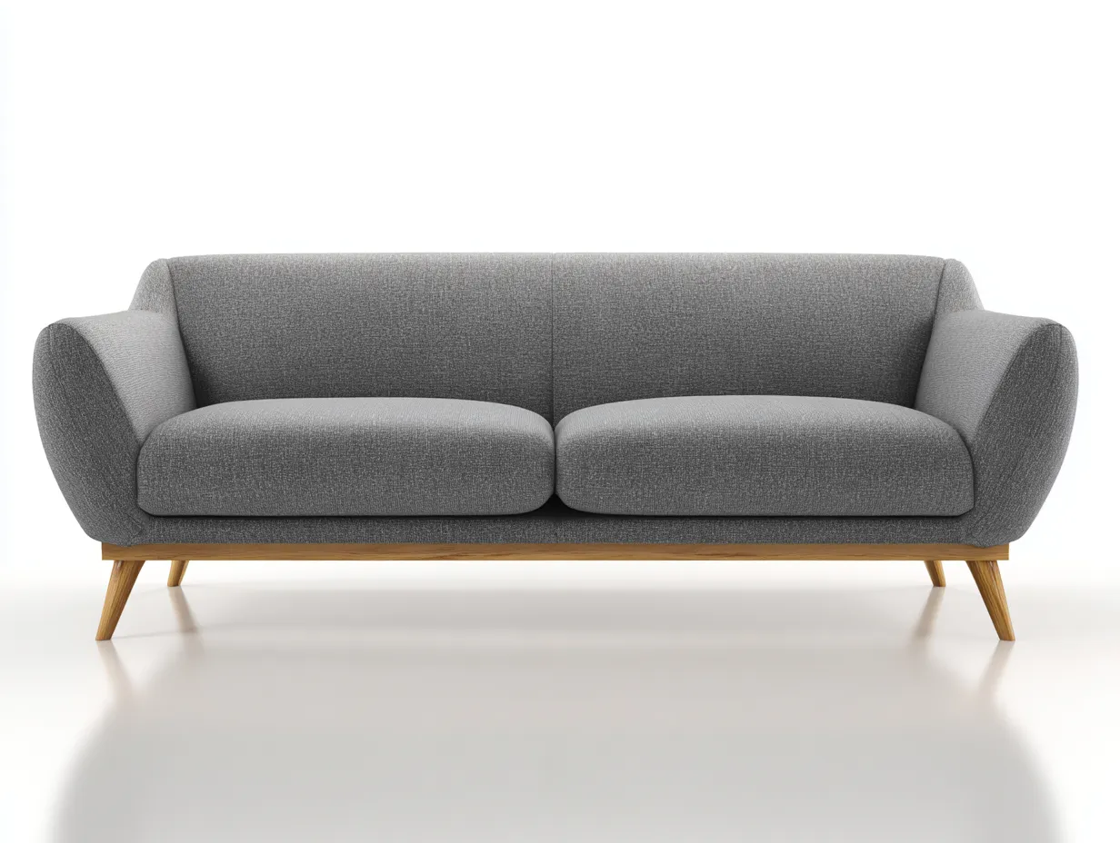 Sofá de Tres Plazas tapizado 212x88x80 cm - gris claro y madera natural - para salón de diseño contemporáneo