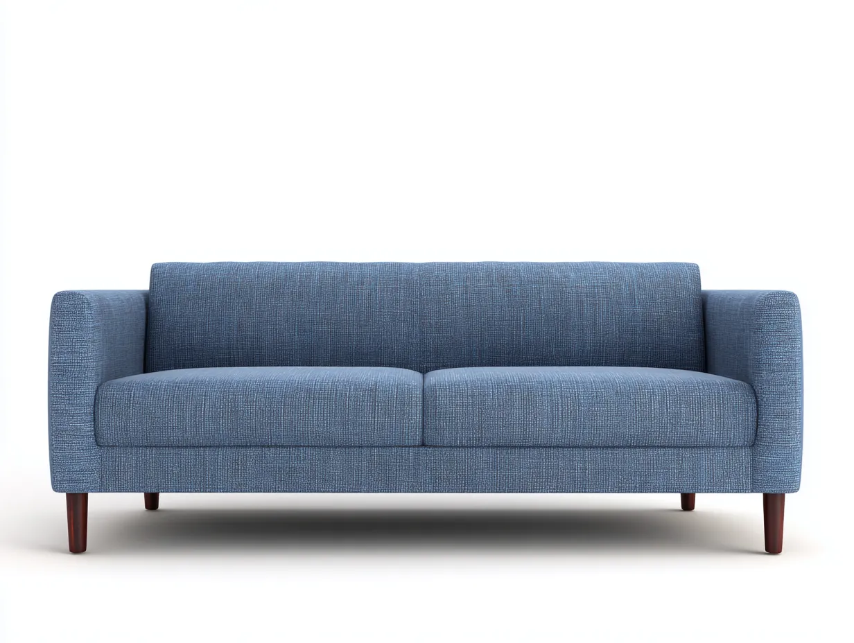 Sofá de Tres Plazas de tela texturizada 226x87x82 cm - azul y Madera oscura - patas de madera oscura