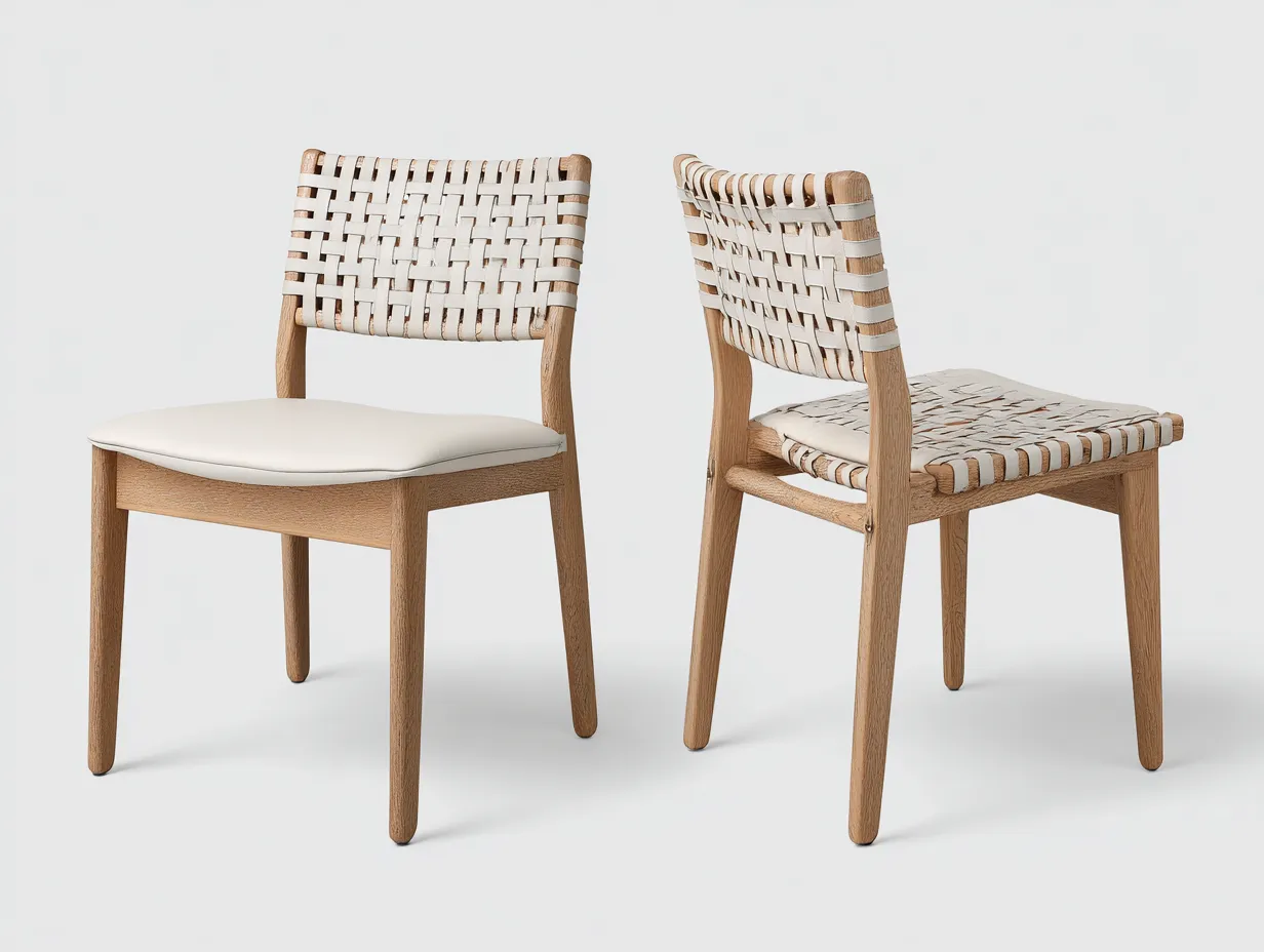 Sillón de Descanso de terraza set de 2 en madera y tejido 47x56x81 cm - blanco y madera natural - respaldo envolvente
