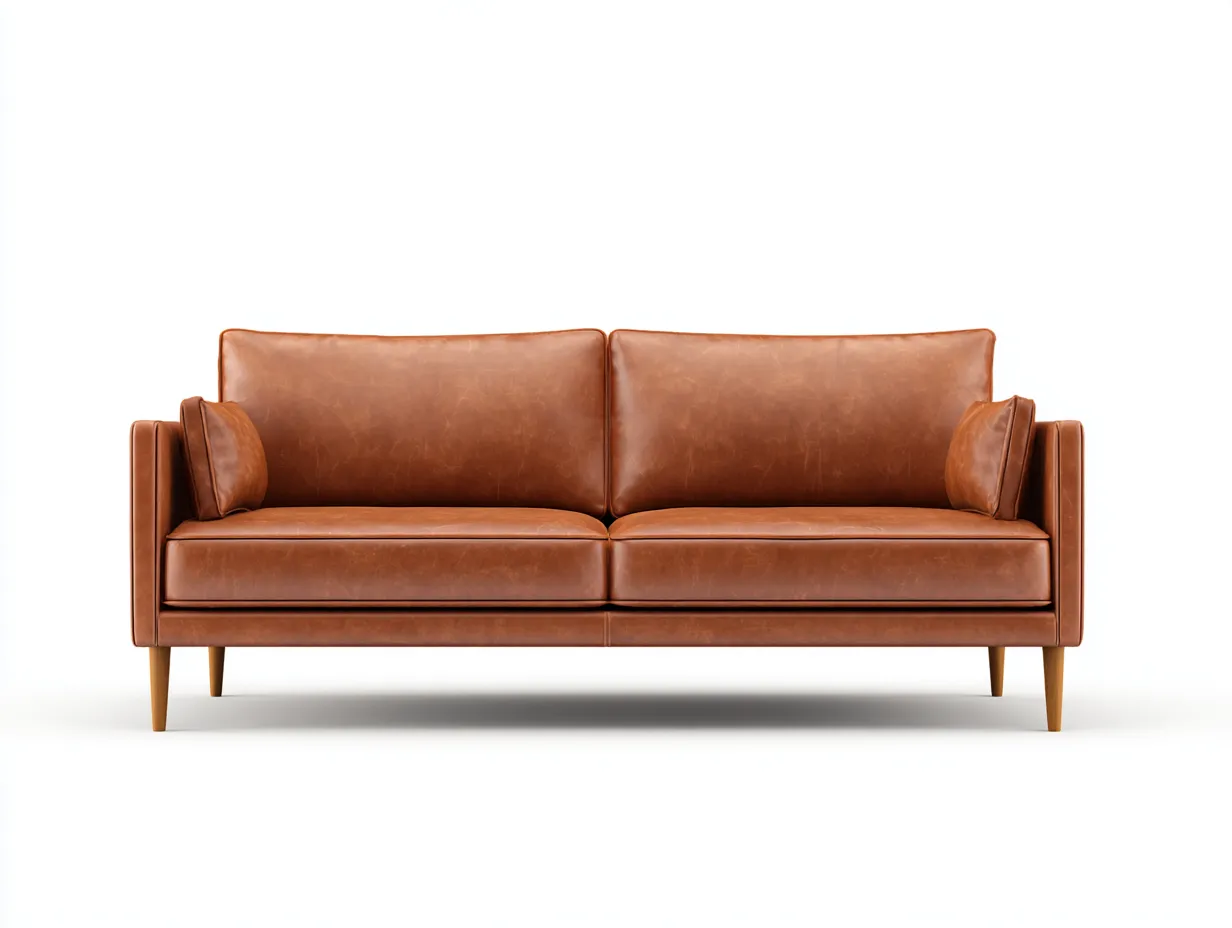 Sofá de Tres Plazas de piel sintética 212x88x80 cm - cuero claro - para salón de estilo retro