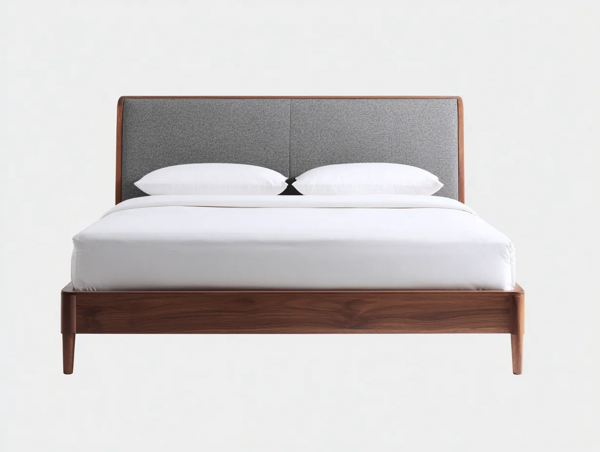 Cama Doble de madera 205x160x104 cm - nogal y gris medio - para dormitorio de diseño contemporáneo