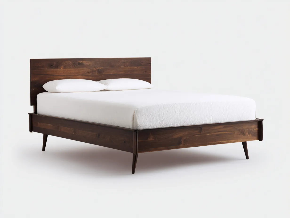 Cama Doble de madera maciza 205x165x98 cm - nogal oscuro - para dormitorio de estilo retro