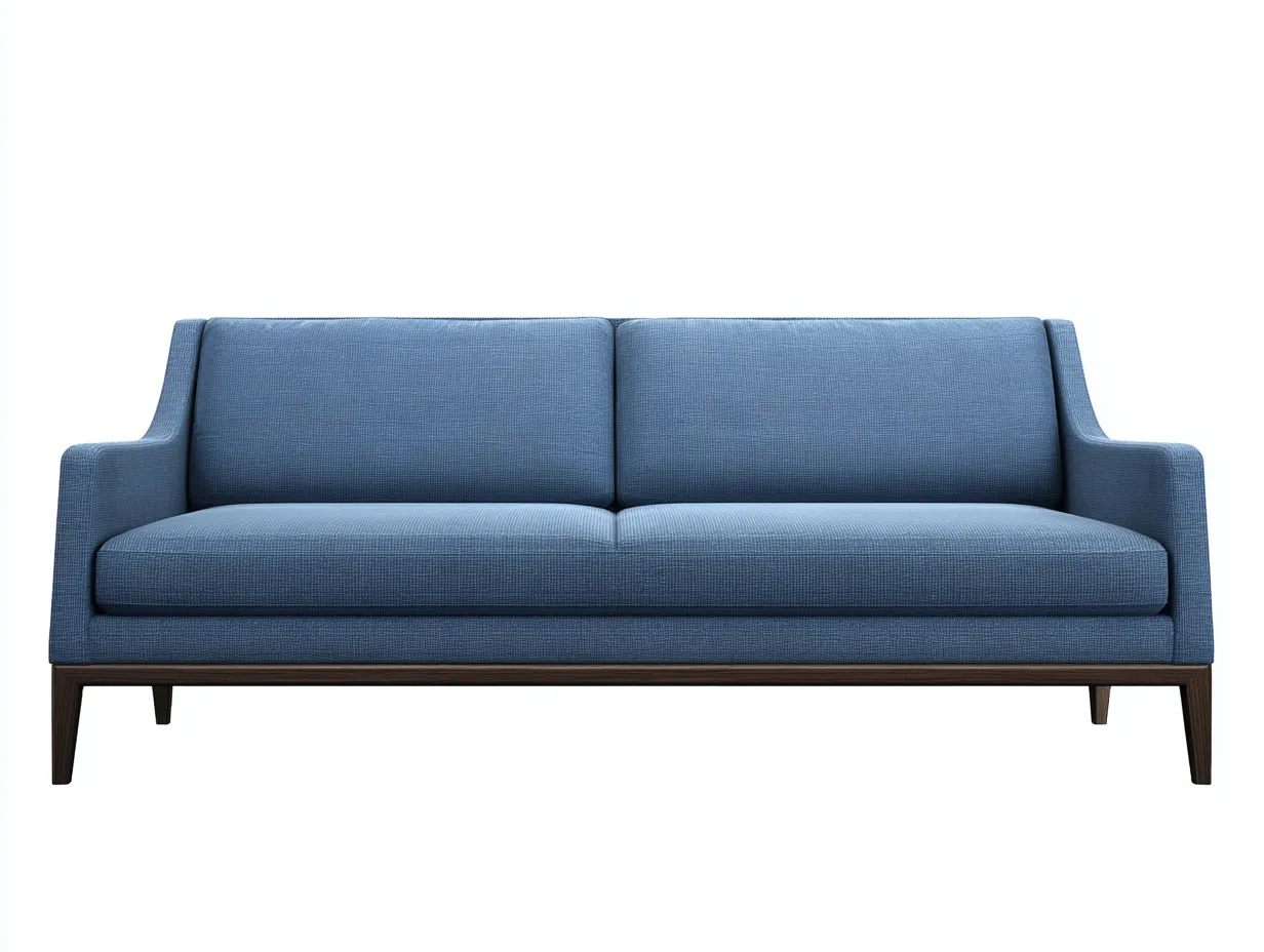 Sofá de Tres Plazas de tela 220x86x81 cm - azul y Madera oscura - base de madera