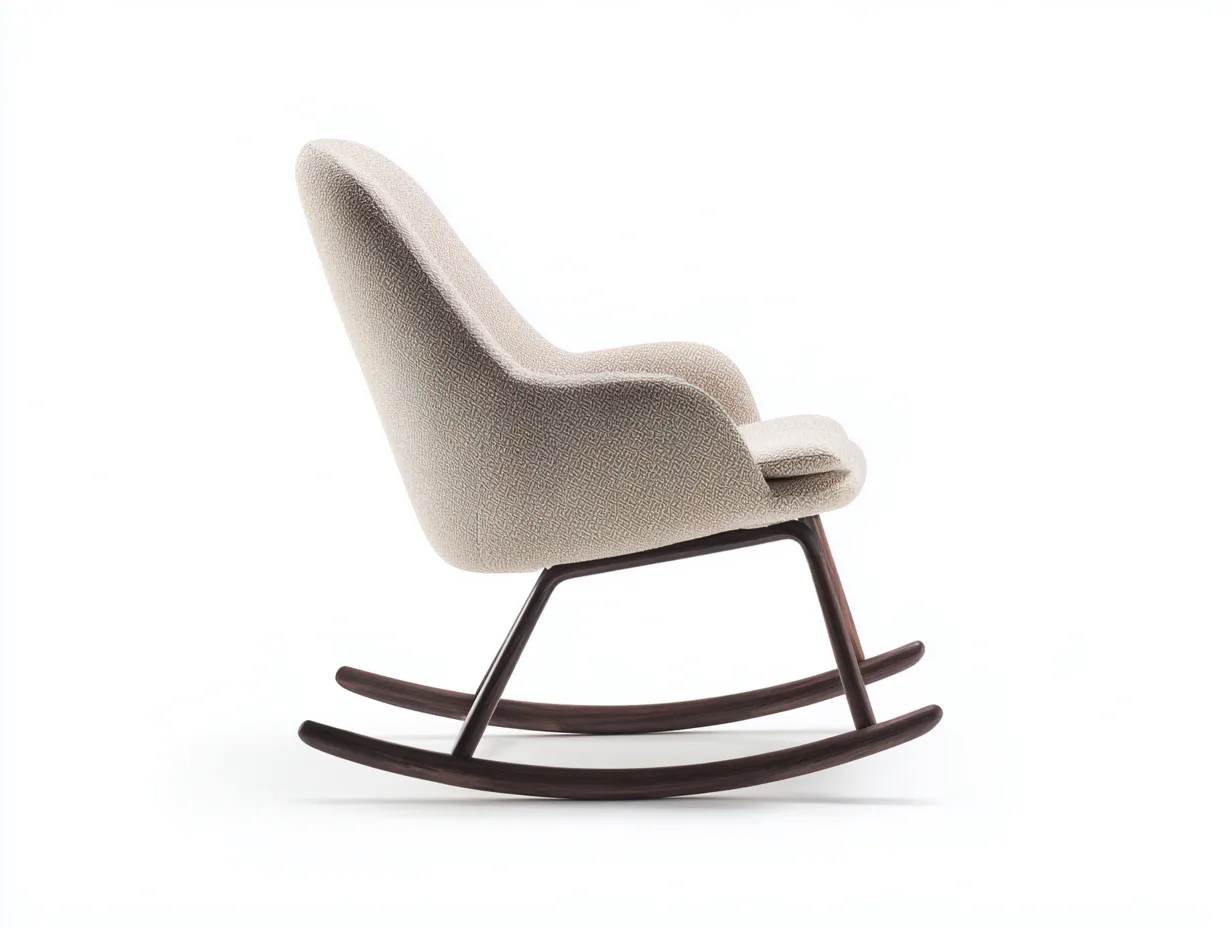 Silla Mecedora de tejido 73x89x99 cm - crema y nogal oscuro - silueta inclinada para salón
