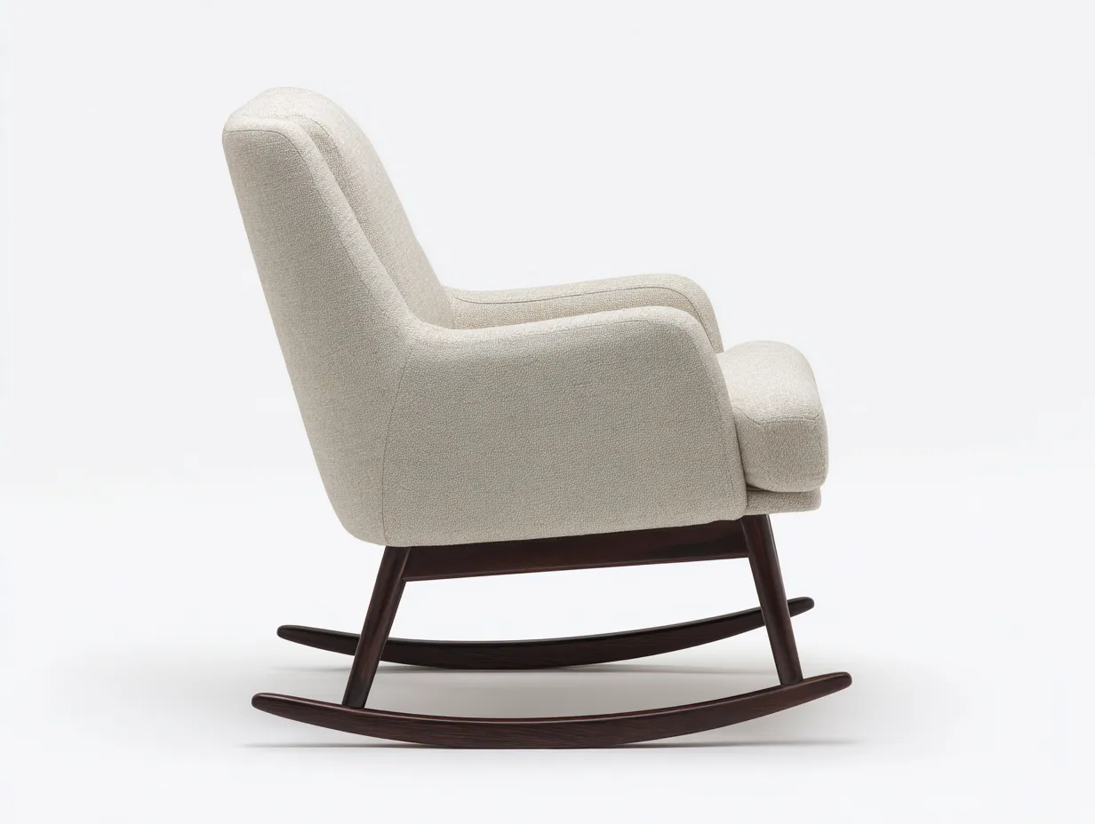 Silla Mecedora de tela 75x90x101 cm - beige y madera oscura - respaldo curvo para salón