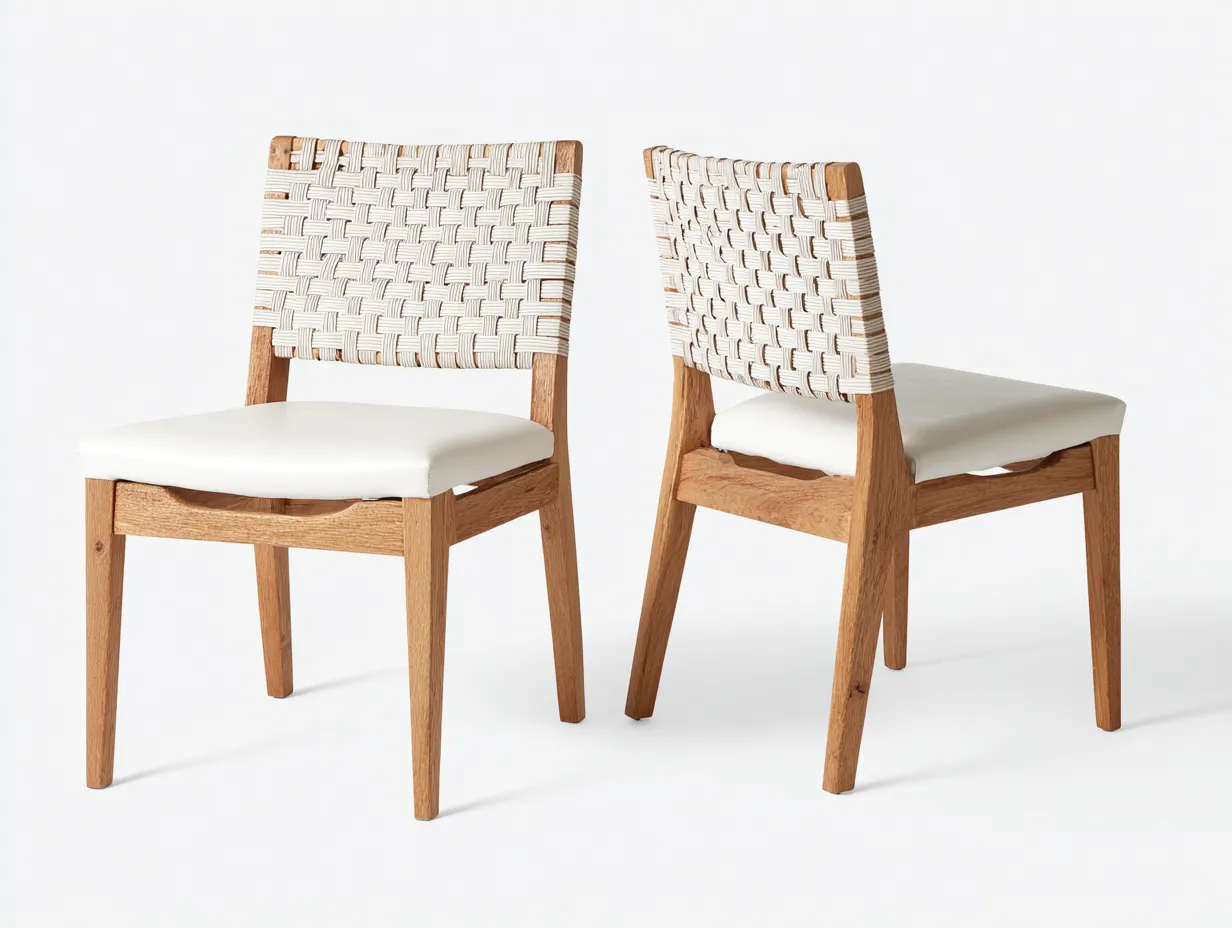 Sillón de Descanso de jardín set de 2 en madera y tejido 46x55x80 cm - blanco y madera natural - asiento acolchado