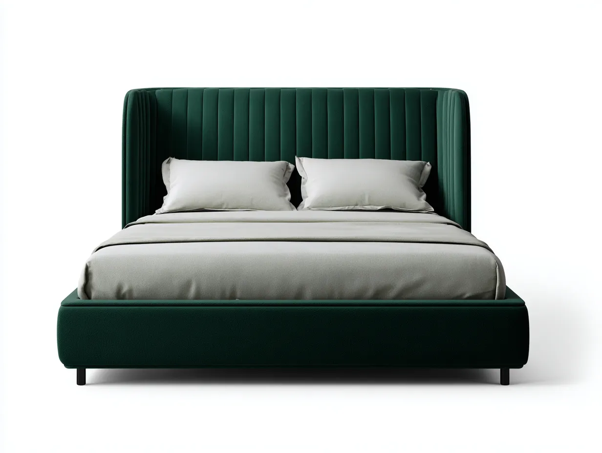 Cama Doble tapizada 200x160x122 cm - verde oscuro - para dormitorio de estilo sofisticado