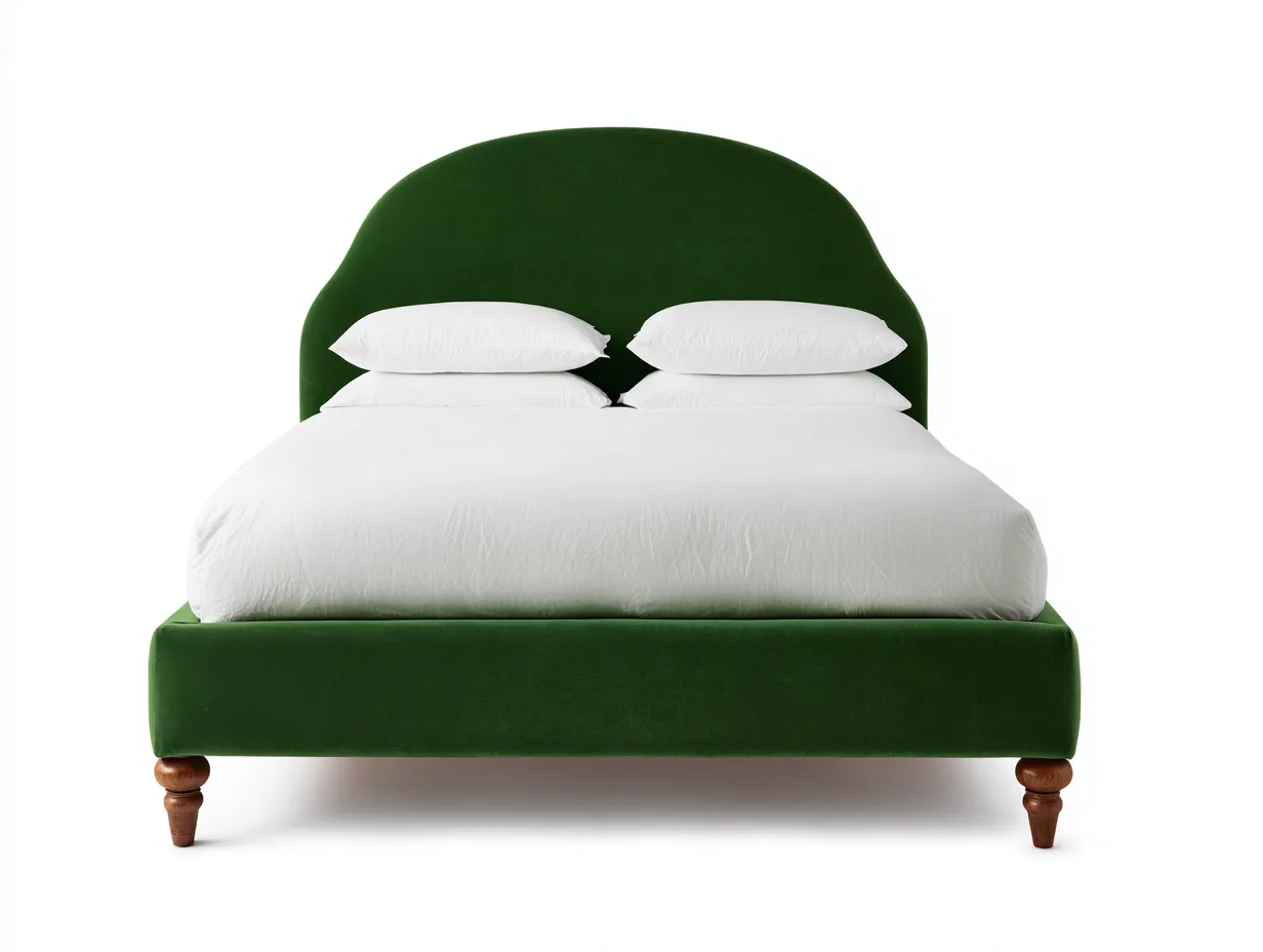 Cama Doble tapizada 200x160x120 cm - verde esmeralda - para dormitorio con cabecero curvo