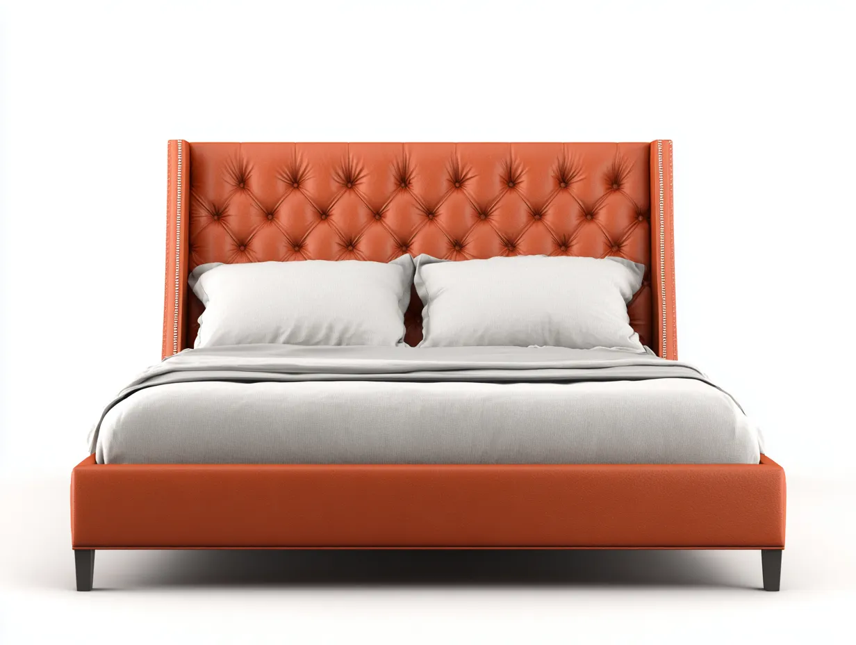 Cama Doble tapizada 200x160x132 cm - naranja teja - para dormitorio con cabecero capitoné