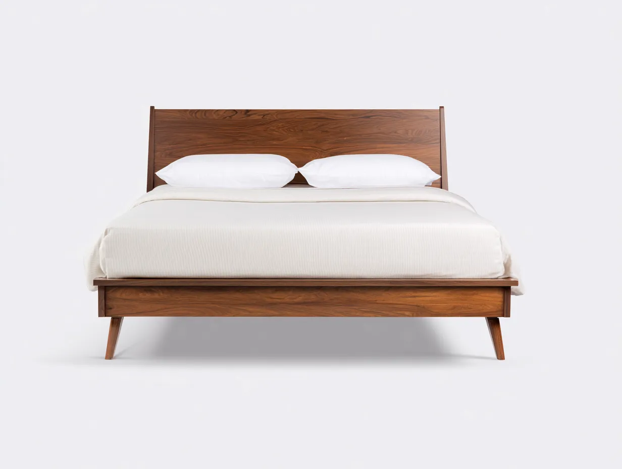 Cama Doble de madera maciza 205x160x102 cm - nogal medio - para dormitorio de estilo retro