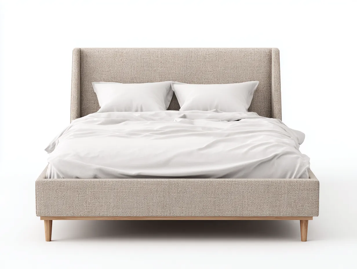 Cama Doble tapizada 200x160x108 cm - beige arena - para dormitorio de estilo sereno