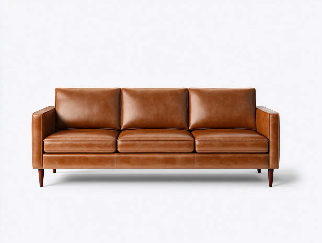 Sofá de Tres Plazas de cuero sintético 222x88x82 cm - marrón y Madera natural - patas de madera