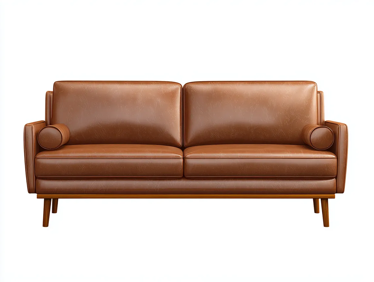 Sofá de Tres Plazas de piel sintética 216x90x81 cm - marrón tabaco - para salón contemporáneo