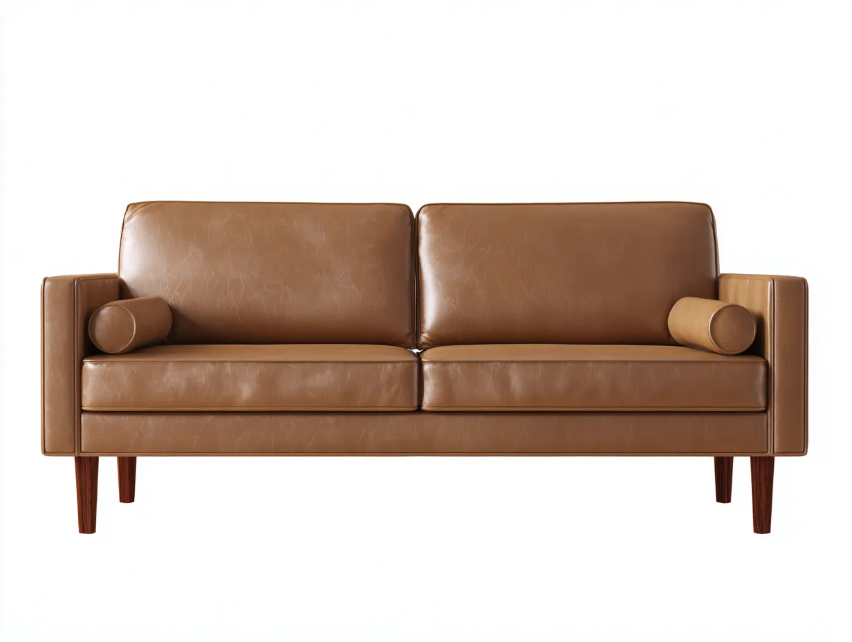 Sofá de Tres Plazas de piel sintética 210x87x79 cm - camel - para salón con diseño limpio