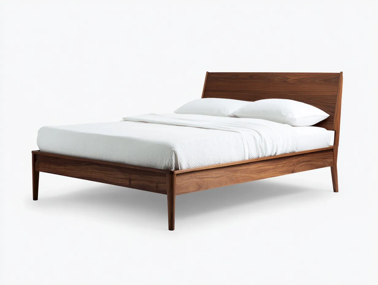 Cama Doble de madera maciza 205x160x98 cm - nogal oscuro - para dormitorio de inspiración vintage
