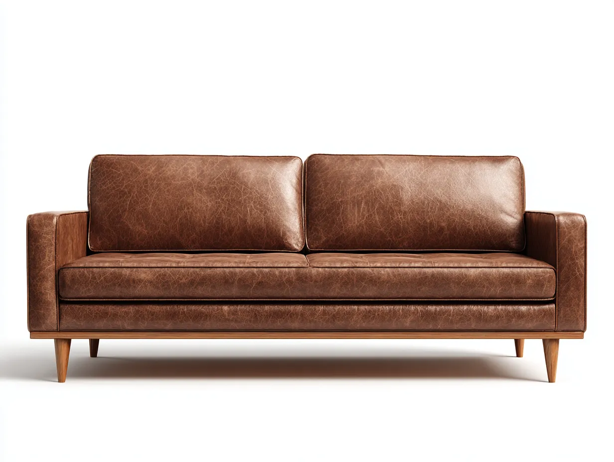 Sofá de Tres Plazas de piel sintética 214x89x80 cm - marrón coñac - para salón con estilo vintage