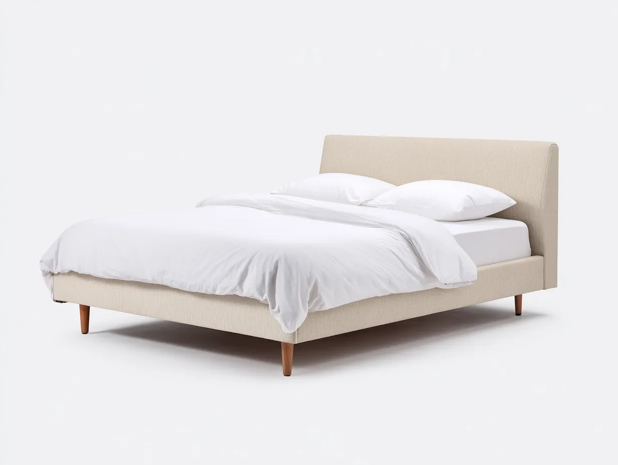 Cama Doble tapizada 200x160x102 cm - beige claro - para dormitorio de estilo nórdico