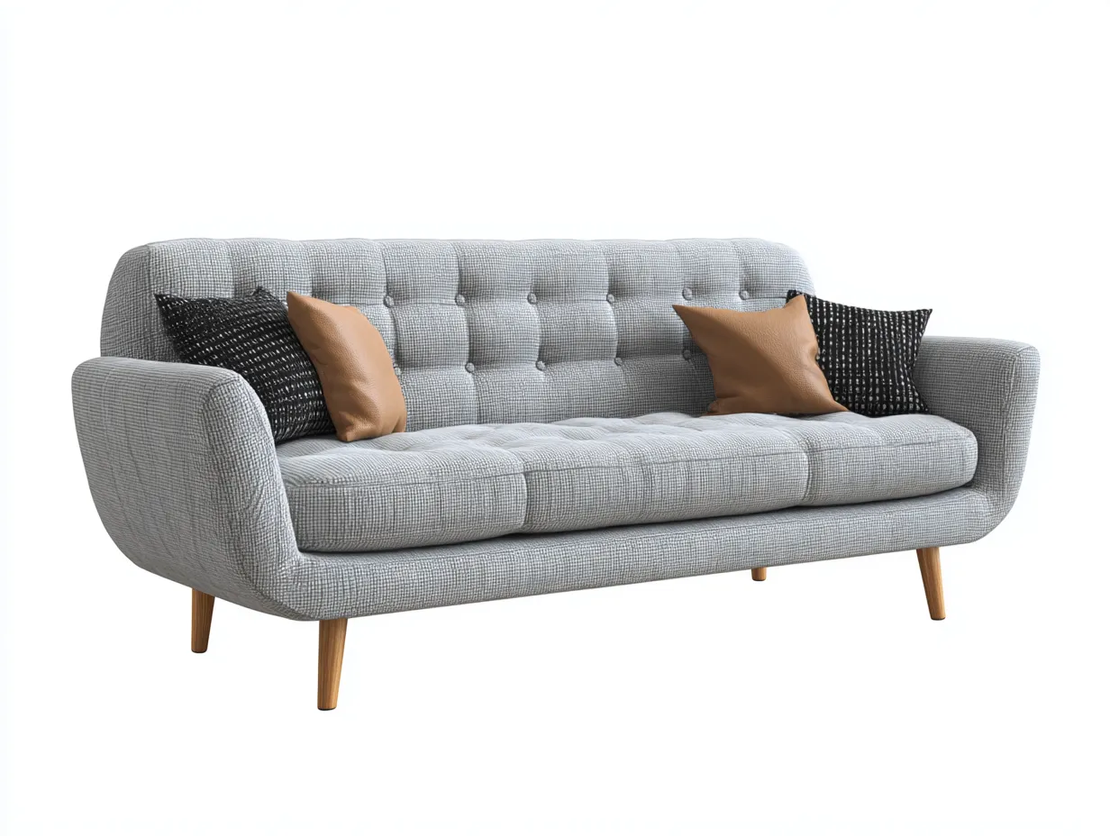 Sofá de Tres Plazas tapizado 211x87x81 cm - gris hielo y madera natural - para salón con aire nórdico