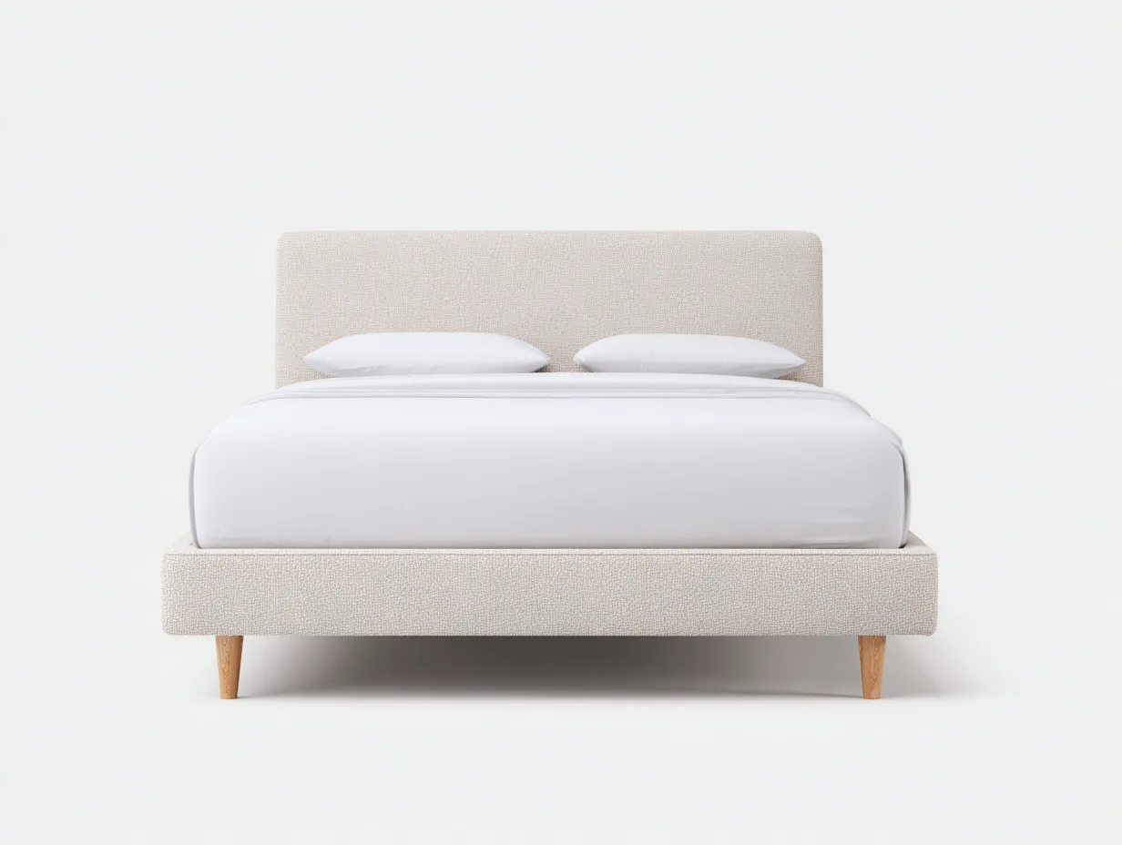 Cama Doble tapizada 200x160x100 cm - beige claro - para dormitorio de diseño atemporal