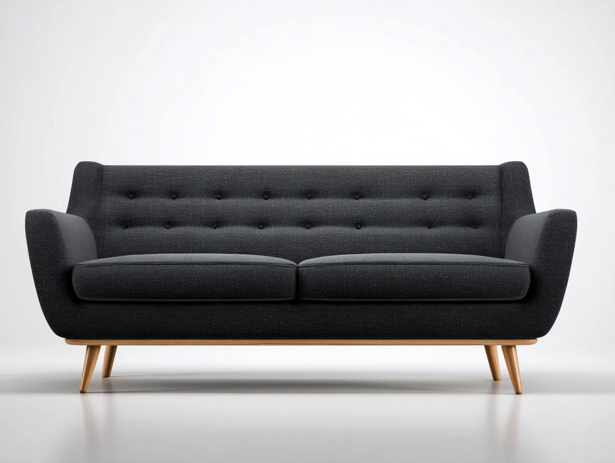 Sofá de Tres Plazas tapizado 208x86x82 cm - gris antracita y madera natural - para salón de estilo retro moderno