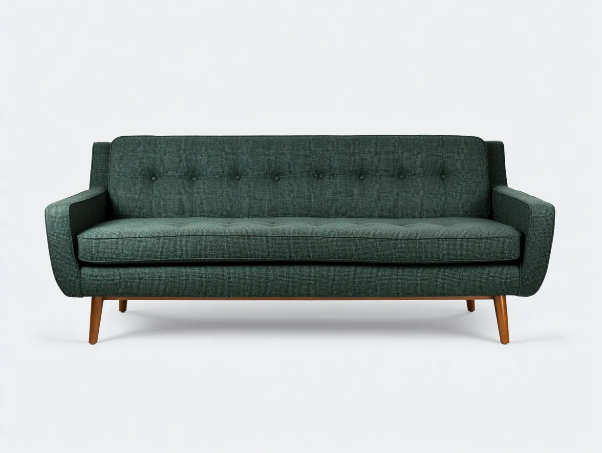 Sofá de Tres Plazas tapizado 208x86x80 cm - verde bosque - para salón de inspiración mid-century