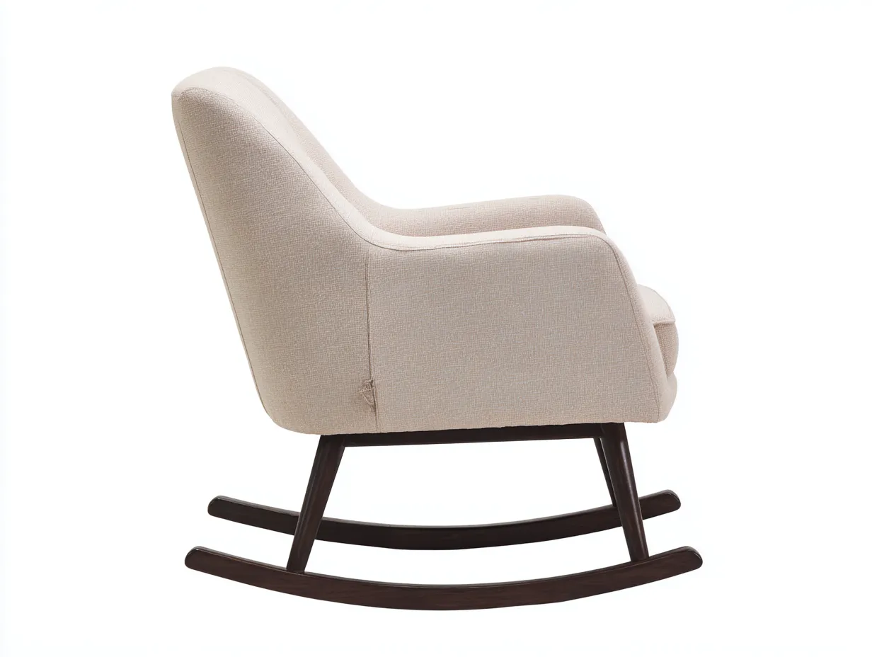 Silla Mecedora de tela 76x91x102 cm - beige y nogal oscuro - estilo clásico para salón