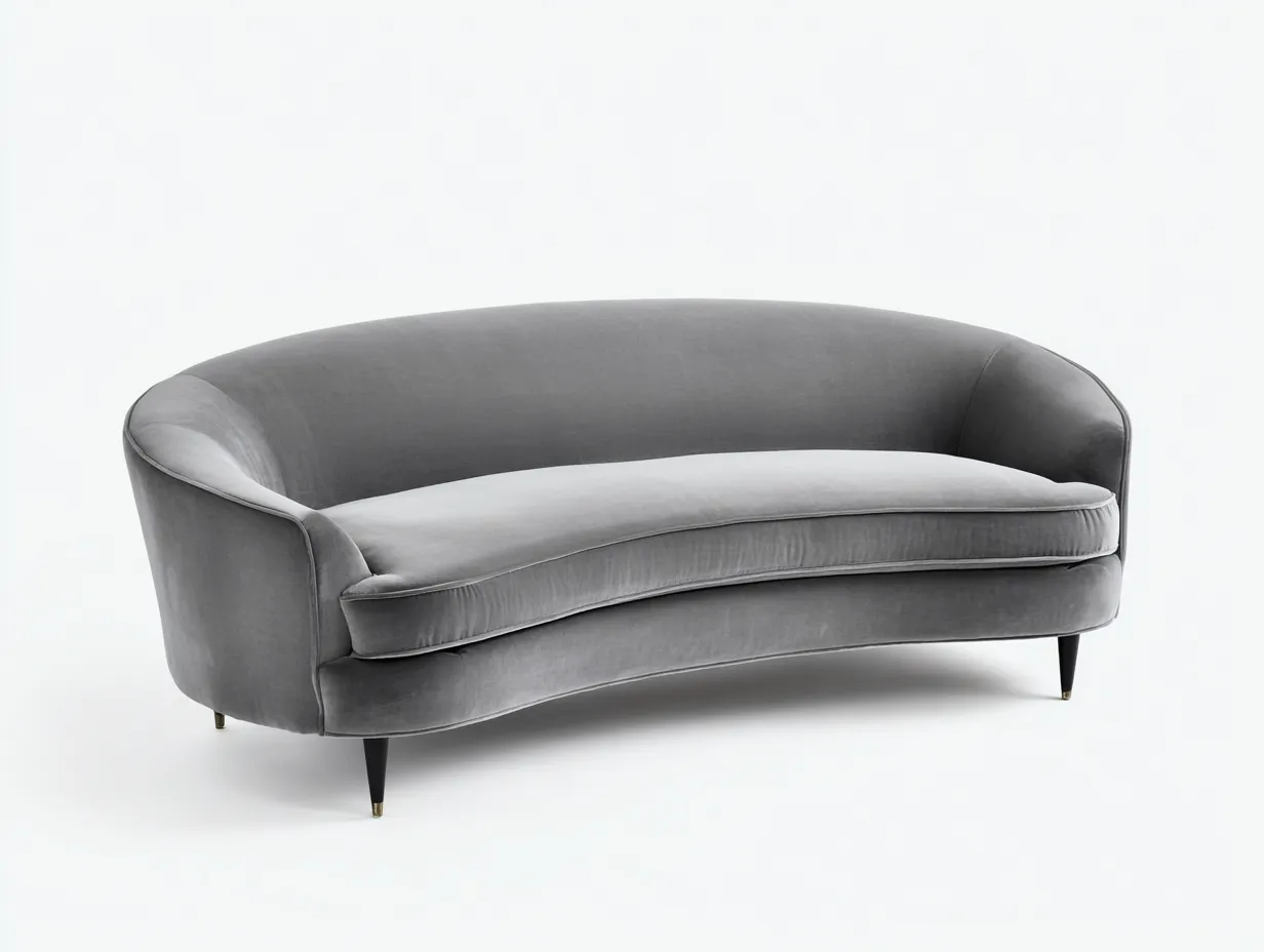 Sofá de Tres Plazas curvo de terciopelo 215x92x78 cm - gris plata - para salón de estilo elegante