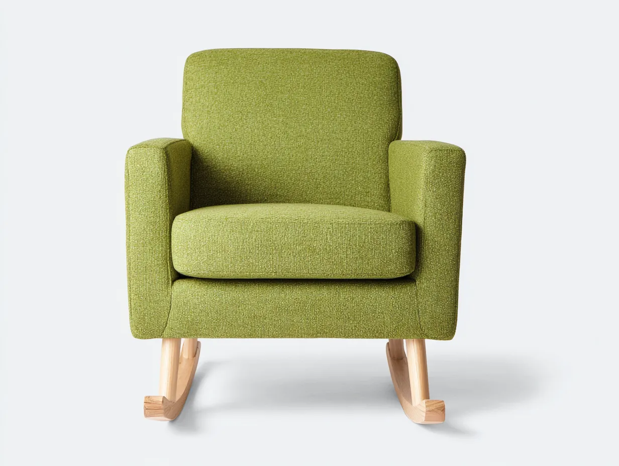Silla Mecedora de tela 76x89x98 cm - verde lima y madera natural - diseño compacto para salón