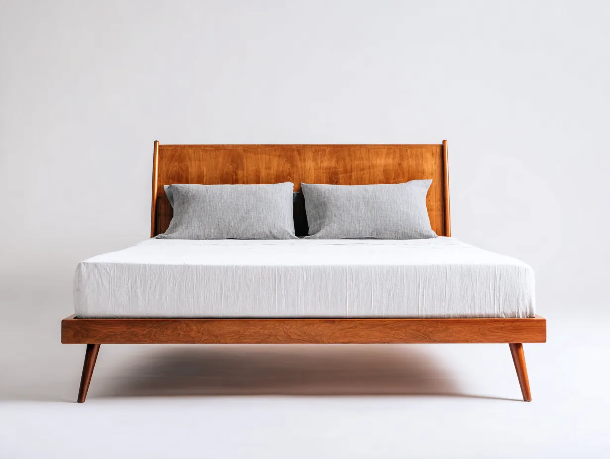 Cama Doble de madera maciza 205x160x100 cm - nogal medio - para dormitorio de estilo vintage