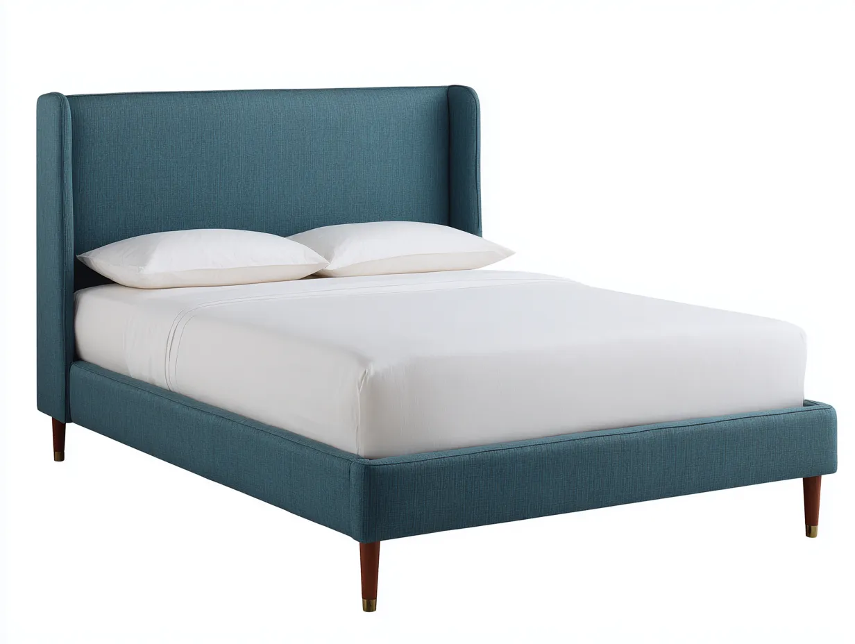 Cama Doble tapizada 200x160x118 cm - azul petróleo - para dormitorio con cabecero envolvente